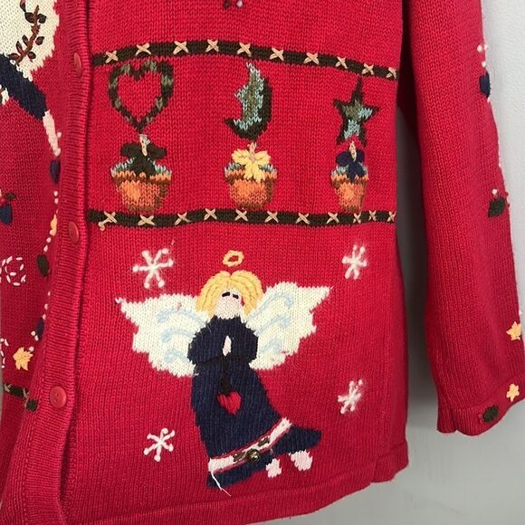 The Quacker Factory Women’s M Believe in Angels Red holiday Christmas Sweater - Picture 7 of 16